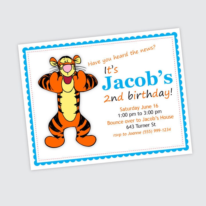 Tigger Birthday Party Invitation - Boy or Girl Birthday Card -  Printable 5x7 - DIY