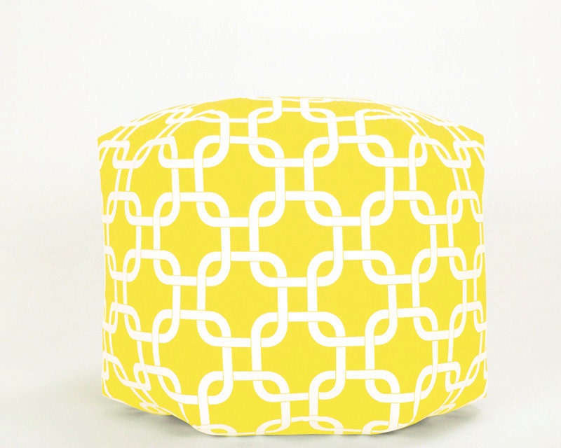 16" Wide  x 12.5" Tall Modern Contemporary Floor Ottoman Mini Pouf/Pouffe  Pillow Stool Yellow/White Gotcha