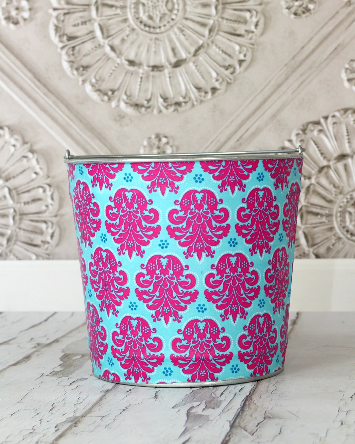 Newborn Prop Posing Bucket Pink Purple Blue Damask Galvanized Bucket
