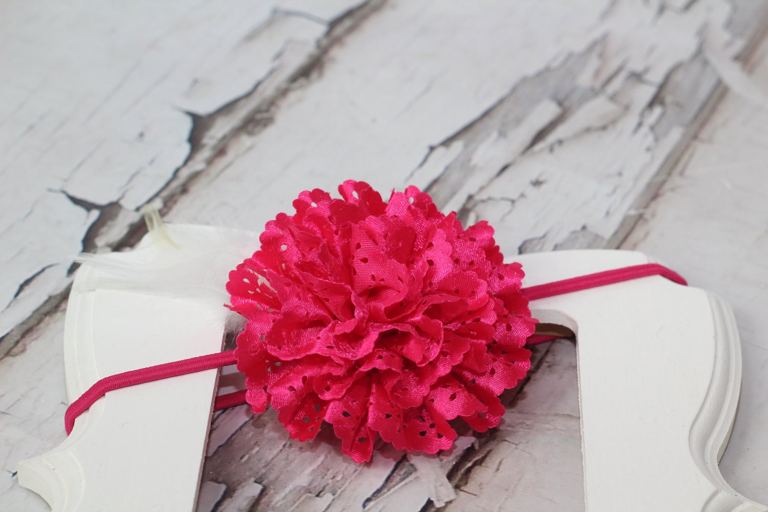 Hot Pink White Flower Elastic Head Piece Band