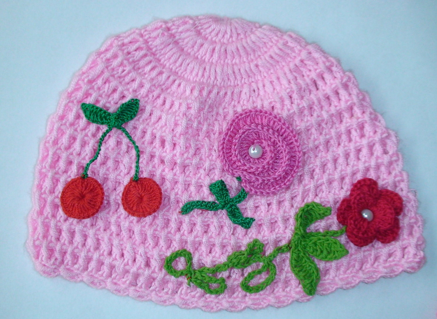 A brightly coloured soft flower Garden crochet hat