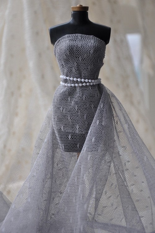 Lace Fabric Gray Dots Gauze Wedding Fabric Handmade DIY  62.99'' width 1 yard