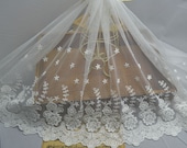 Free Shipping Lace Trim Natural White Embroidery Lace Fabric Wedding Fabric 23.62'' width 1 yard