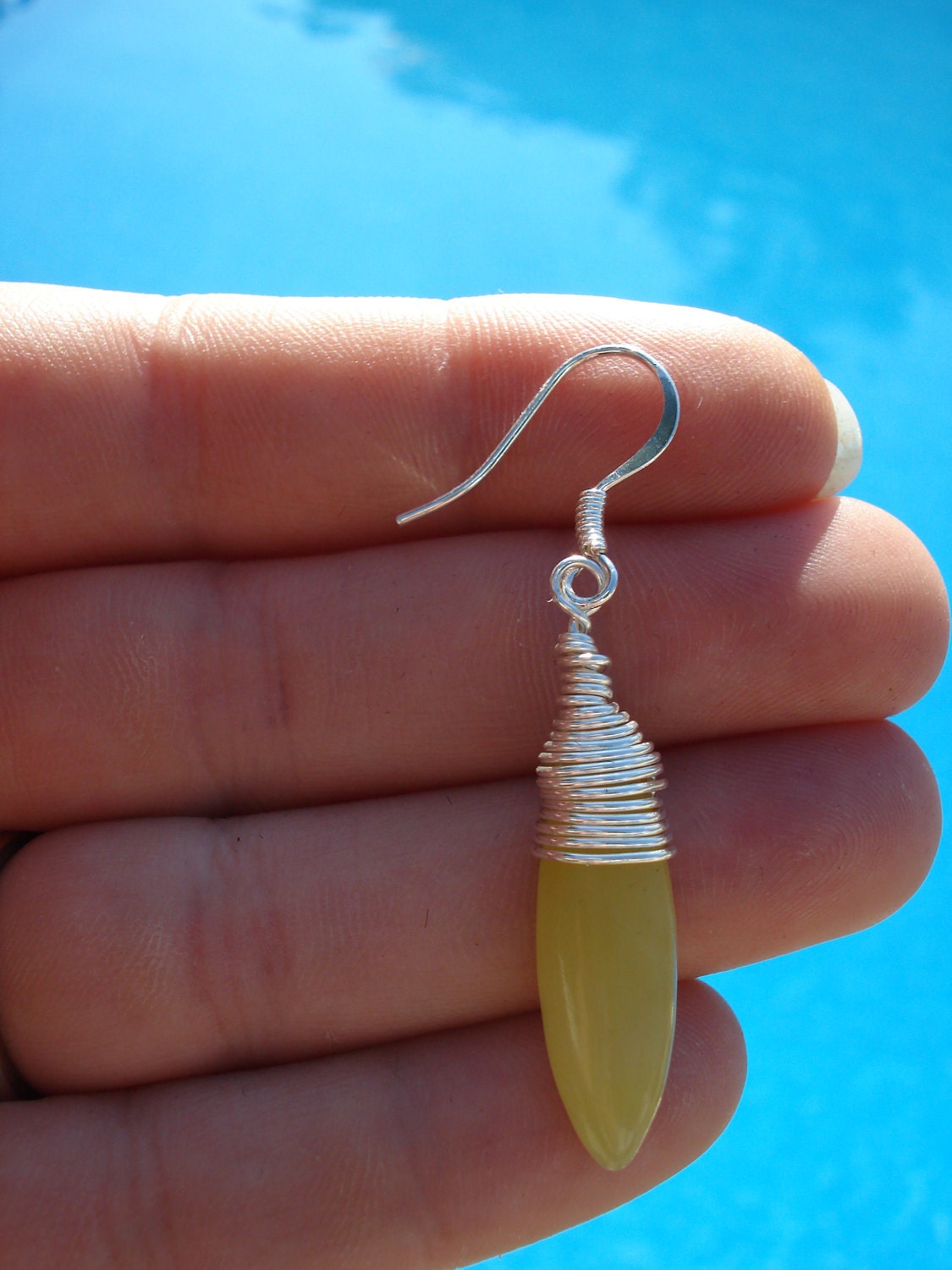 Wire wrapped yellow gemstone dangle earrings