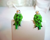 Green Tropical Parrot Earring - Screwbacks -  E458a-04081200