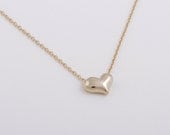 Tiny Puffy Heart Necklace in Gold