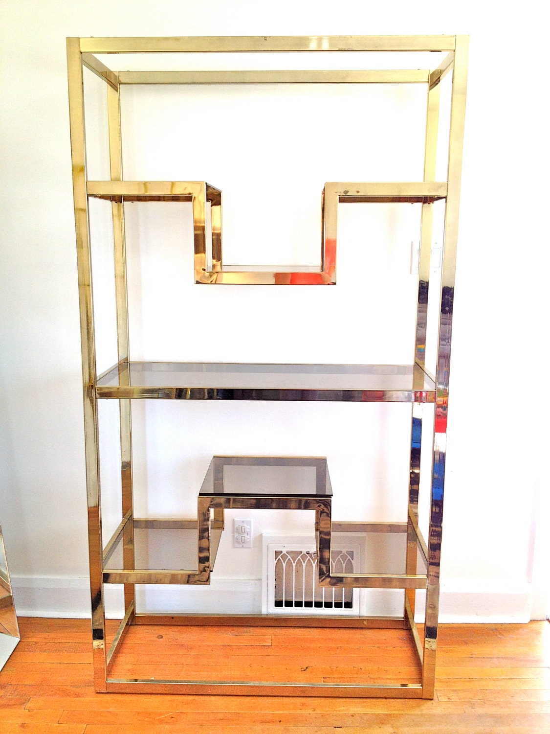 REDUCED - Milo Baughman Style Vintage Modern Brass Etagere Bookshelf Shelving Unit