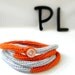Knitted color block orange and pale blue skinny infinity rope necklace scarf by PL wear