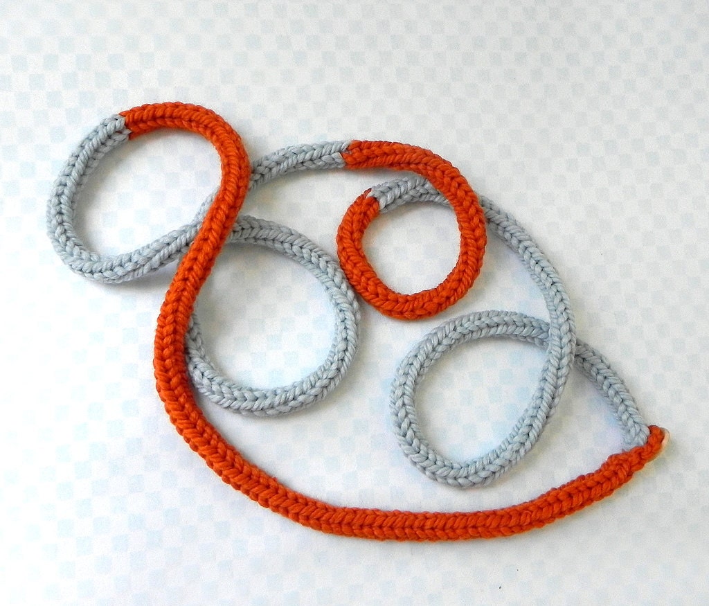Knitted color block orange and pale blue skinny infinity rope necklace scarf by PL wear