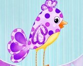 Purple Song bird Nursery Art Print 8x10 Polka dot bunting children decor woodland baby wall art