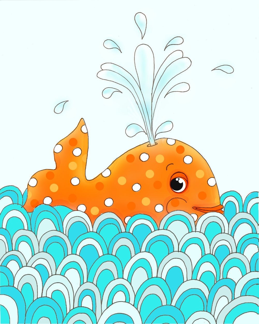 Orange Whale Nautical Ocean Kids Wall Art Personalized Children Decor 8x10 print boys nursery