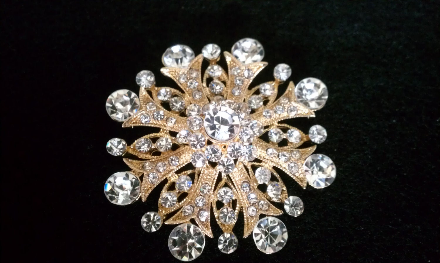 Rhinestone Brooch /   Gold Brooch/ Brooch Component RBR-13