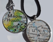 Keychain or Necklace with 1.5" Pendant Resin Map of Any Location in the World