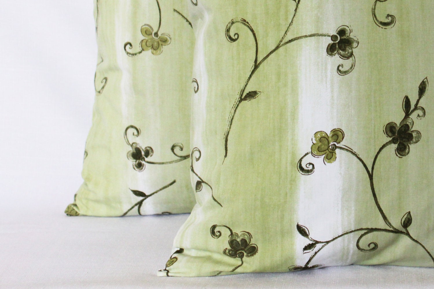 63%OFF - 2 Green and White Pillow Covers - Set of 2 - 18x18 Cushion Covers - Modern Floral Throw Pillow Covers