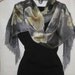 Hand painted silver cream golden silk scarf silk fringe