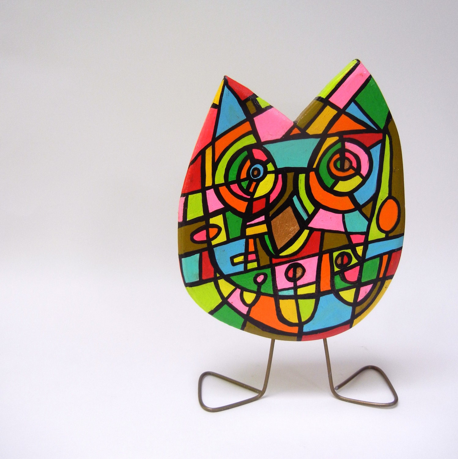 Maureen Psychedelic MOD OP OWL Painted Original Sculpture by Vikki Vaden retro, modernist