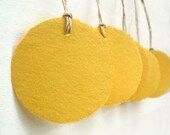 Round yellow tags, handmade paper, recycled, deckle edge, set of 10