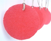 Round raspberry pink tags, handmade paper, recycled, deckle edge, set of 10