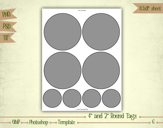 Round Tags - 4" and 2" - Digital Collage Sheet Layered Template - (T006)