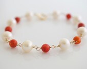 Coral and Pearl Bracelet - Coral Bracelet - Pearl Bracelet