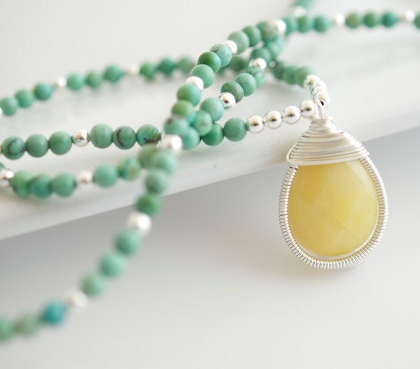 Turquoise and Yellow Opal Necklace, Turquoise Necklace