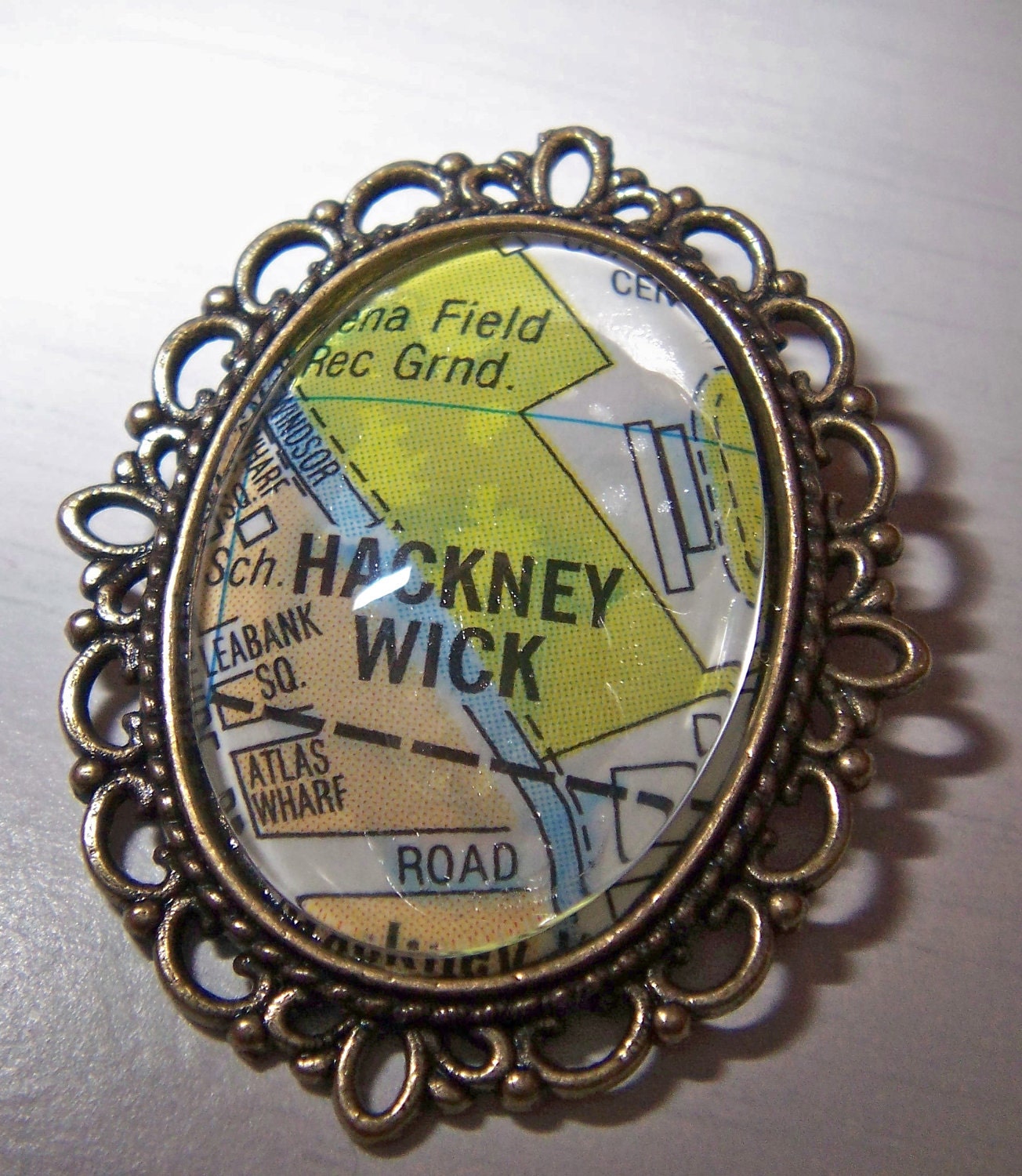 25% off - Hackney Wick vintage-style London map brooch