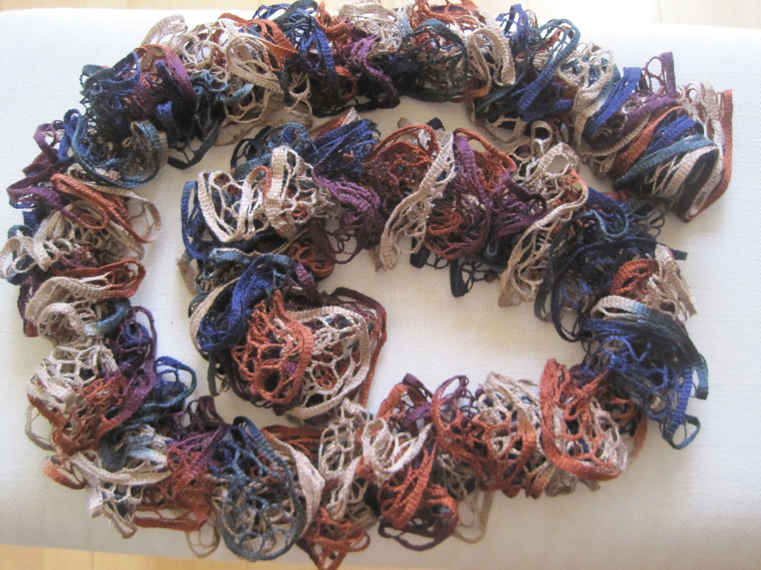 Knitted ruffle scarf ,handmade, multi color
