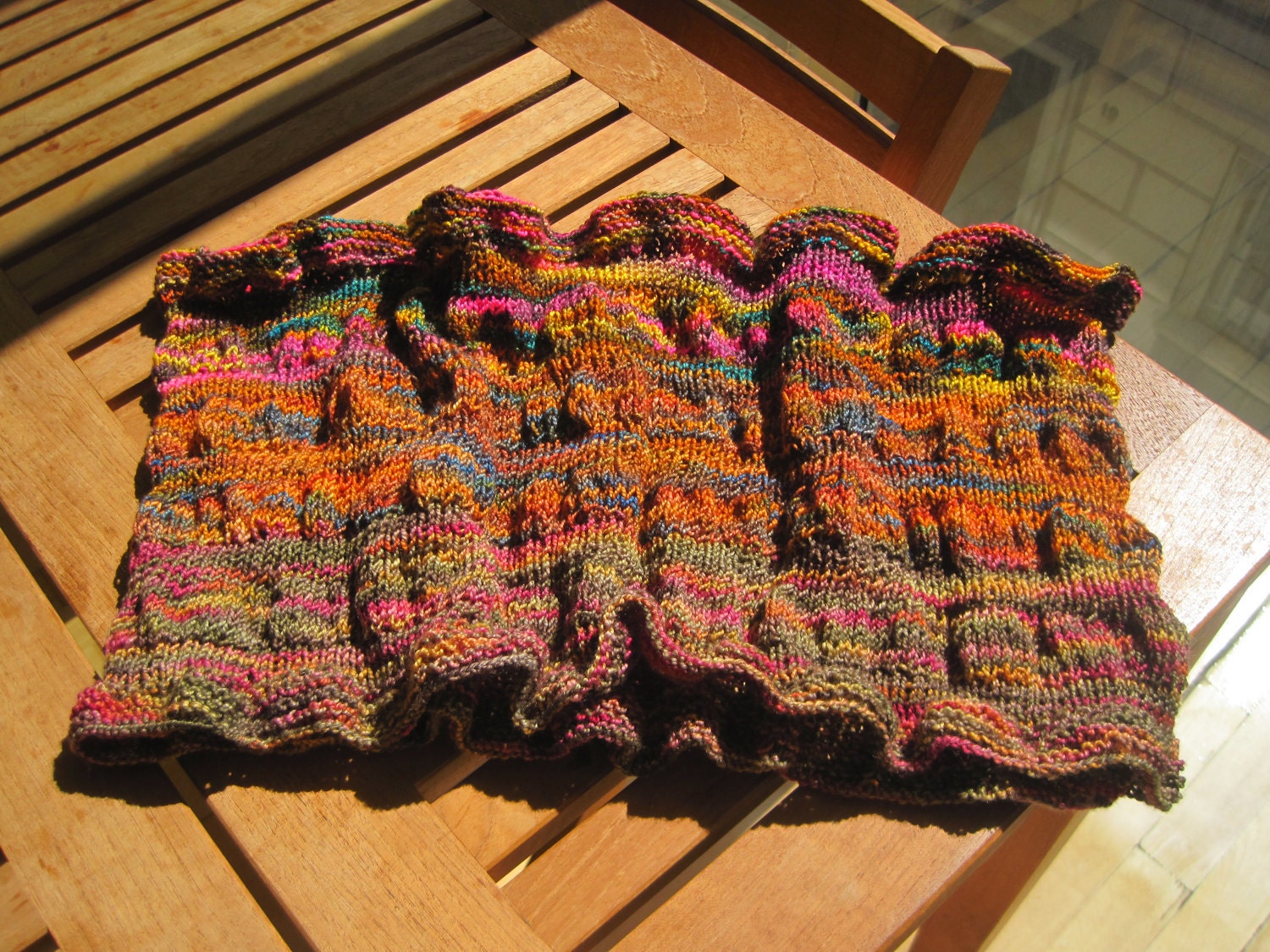 Knitted colorful shawl, round cowl, handmade
