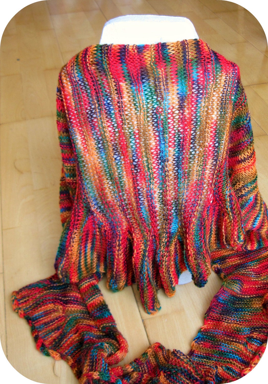 Knitted triangle shawl, colorful, handmade