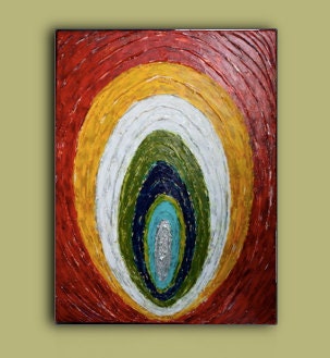 ORIGINAL Contemporary Fine Art Abstract Painting on Canvas Acrylic Textured Red White Green Yellow Blue Metallic Silver - 18 x 24 x 1.5