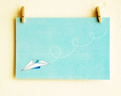 Paper Plane Print Card, Greeting cards, Christmas cards, Original Illustration, children's print, paper goods, card, fun card, modern simple