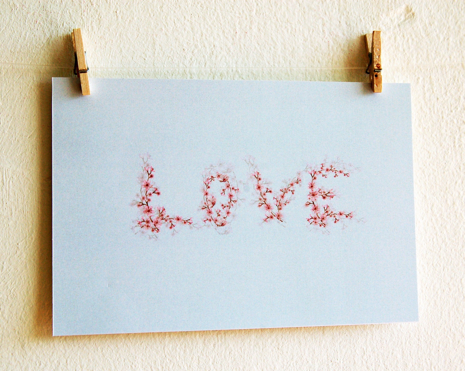 Love Cherry Blossom Printed Card - i love you card - cherry blossom - paper goods  - greetings card - cherry blossom - love card - handmade