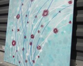 purple white and turquoise flower oil painting 20"X24"