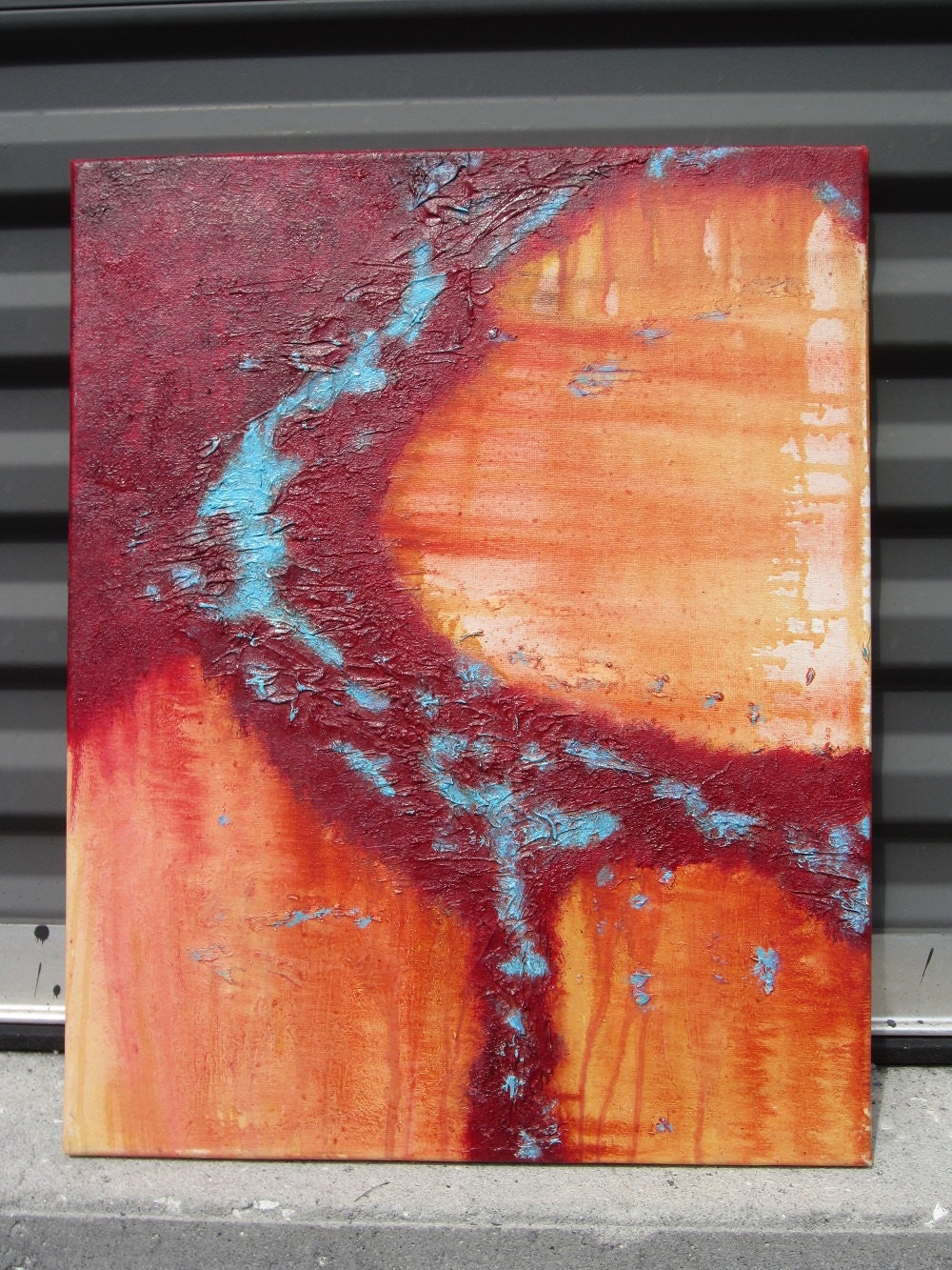 red orange & teal modern oli painting 16x20