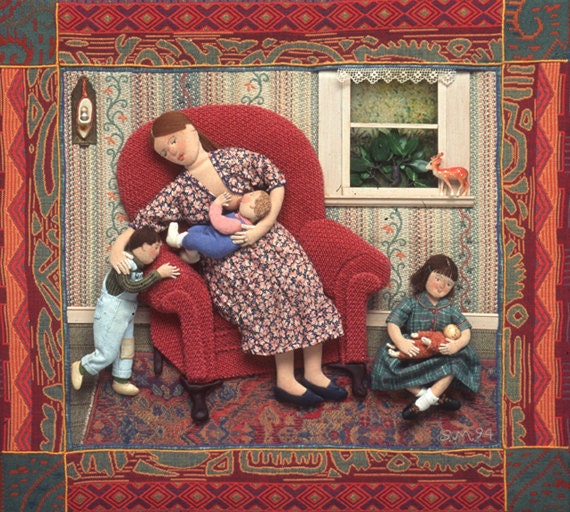 fabric relief collage and wee folk note cards