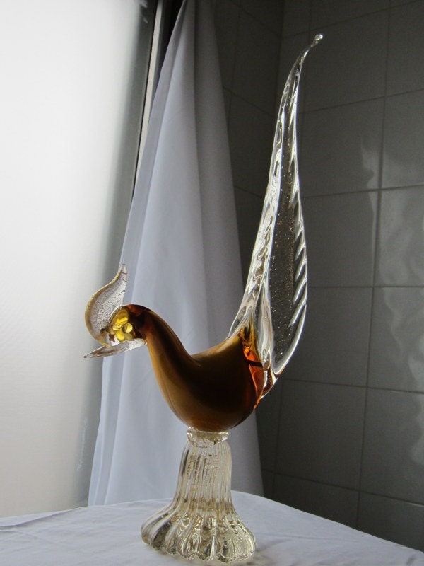 Mid Century Modern Glass Retro  Hand blown Murano Glass Gold Art glass Pheasant Sculpture