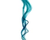 Teal Ombre Human Hair Extensions Light to Dark 22" long, 1" wide. TWO PIECES