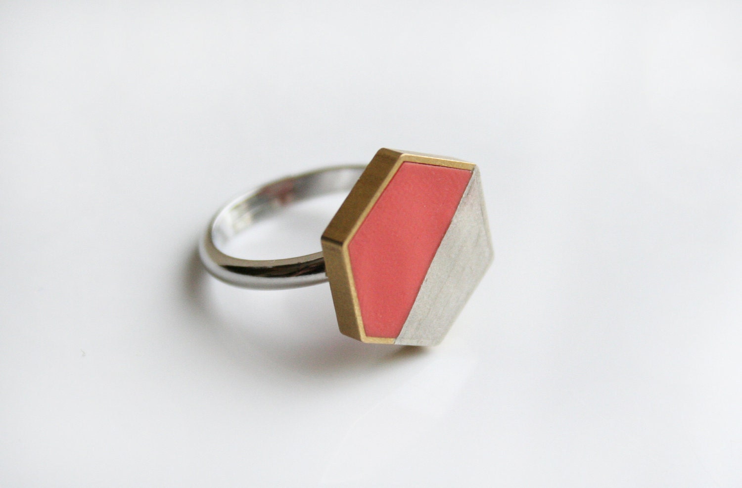 Peach/Silver Hexagon Ring