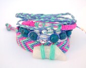 Neon friendship bracelets arm candy - Stackable bracelets, beaded bracelets, wrap bracelet - Mint, lavender, pink & blue - Set of 5