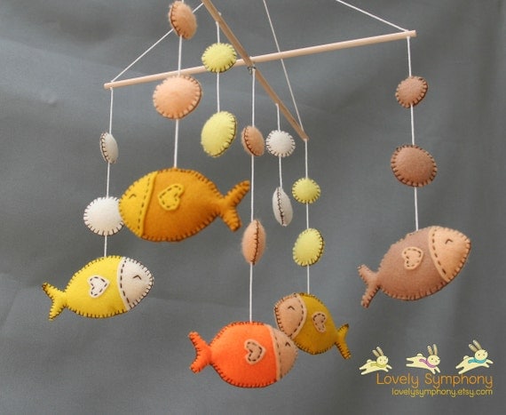Tropical fishes baby mobile - golden fishes hanging mobile