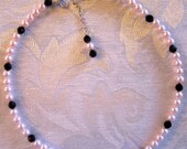 Swarovski Black Crystal, Swarovski Pink Pearl, 925 Sterling Silver Necklace