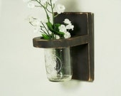 Vintage floral wall vase, wood sconce, home decor, wedding decor, shabby chic, country style, painted Antique Black