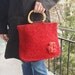 Red Orange Crochet Bag with Bamboo Handles