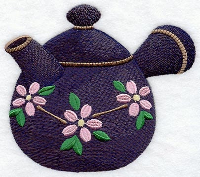 Japanese Teapot - Embroidered Decorative Linen Kitchen Towel or Absorbent White Cotton Flour Sack Towel