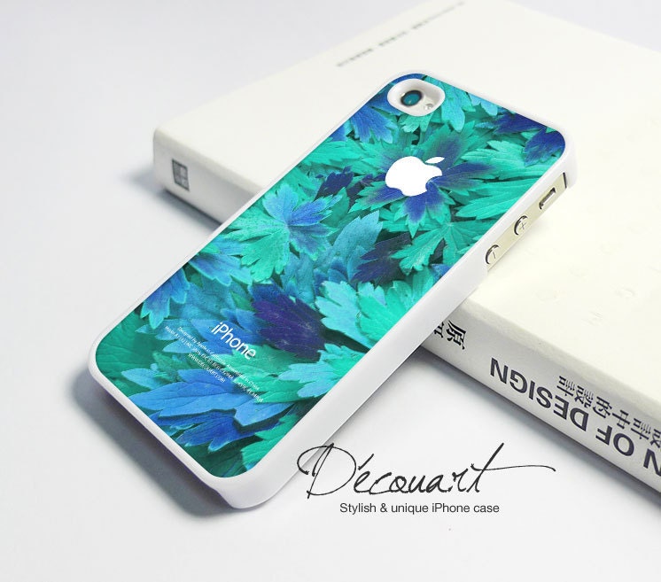 iPhone 5 case, iPhone 4 case, iPhone 4s case, case for iPhone 4, turquoise floral pattern with apple logo W295