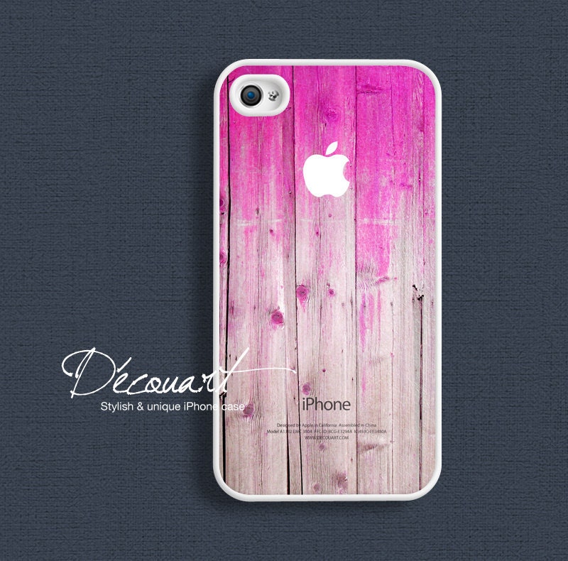 iPhone 5 case, iPhone 4 case, iPhone 4s case, case for iPhone 4, pink wood pattern with apple logo W281