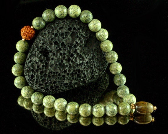 Yoga Bracelet - Wrist Mala - 27 Bead Japa, Tiger Eye Shiva Lingam, Om Meditation, Rudraksha, Yoga Stretch Bracelet