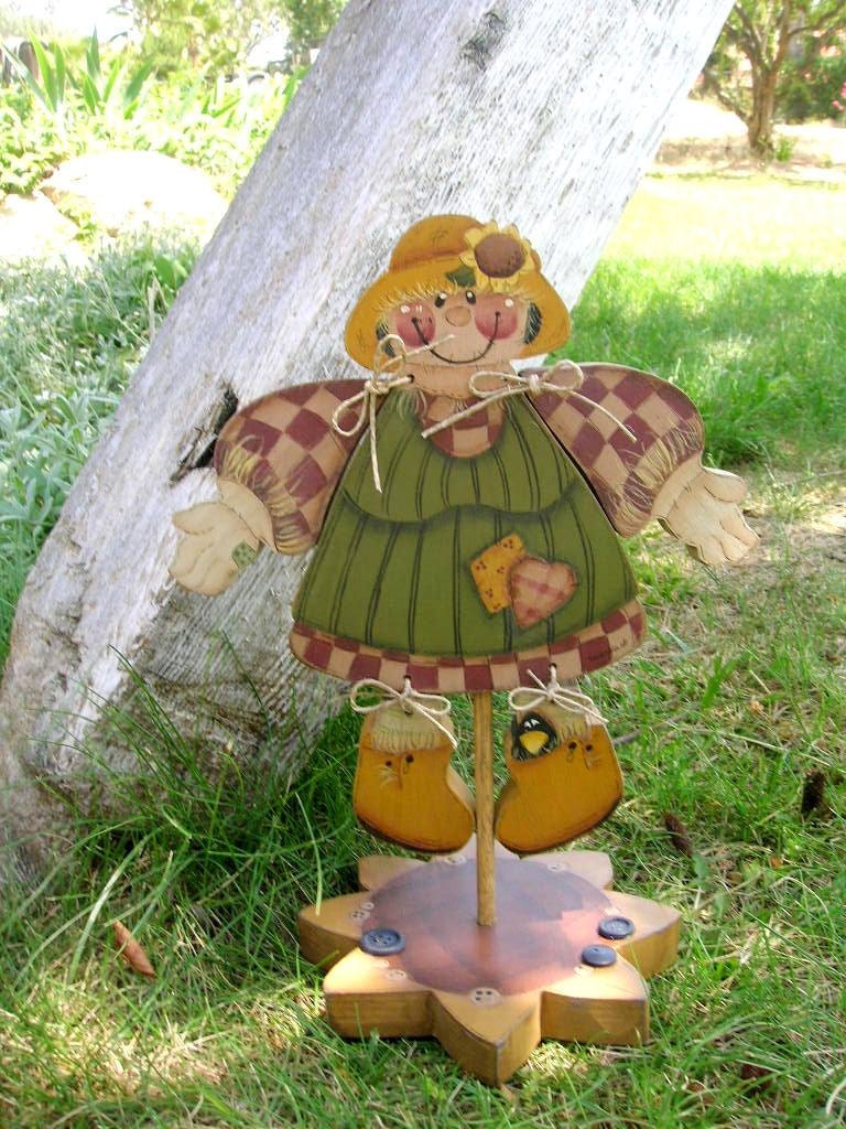 Girl Scarecrow Tole painted wooden shelf decor