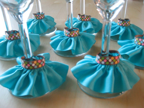 Teal & Polka Dots - Wine Glass Skirts - Charms - Set of 8 Il_170x135