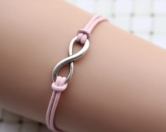 karma bracelet,retro infinite pendant bracelet,pink leather bracelet---B070